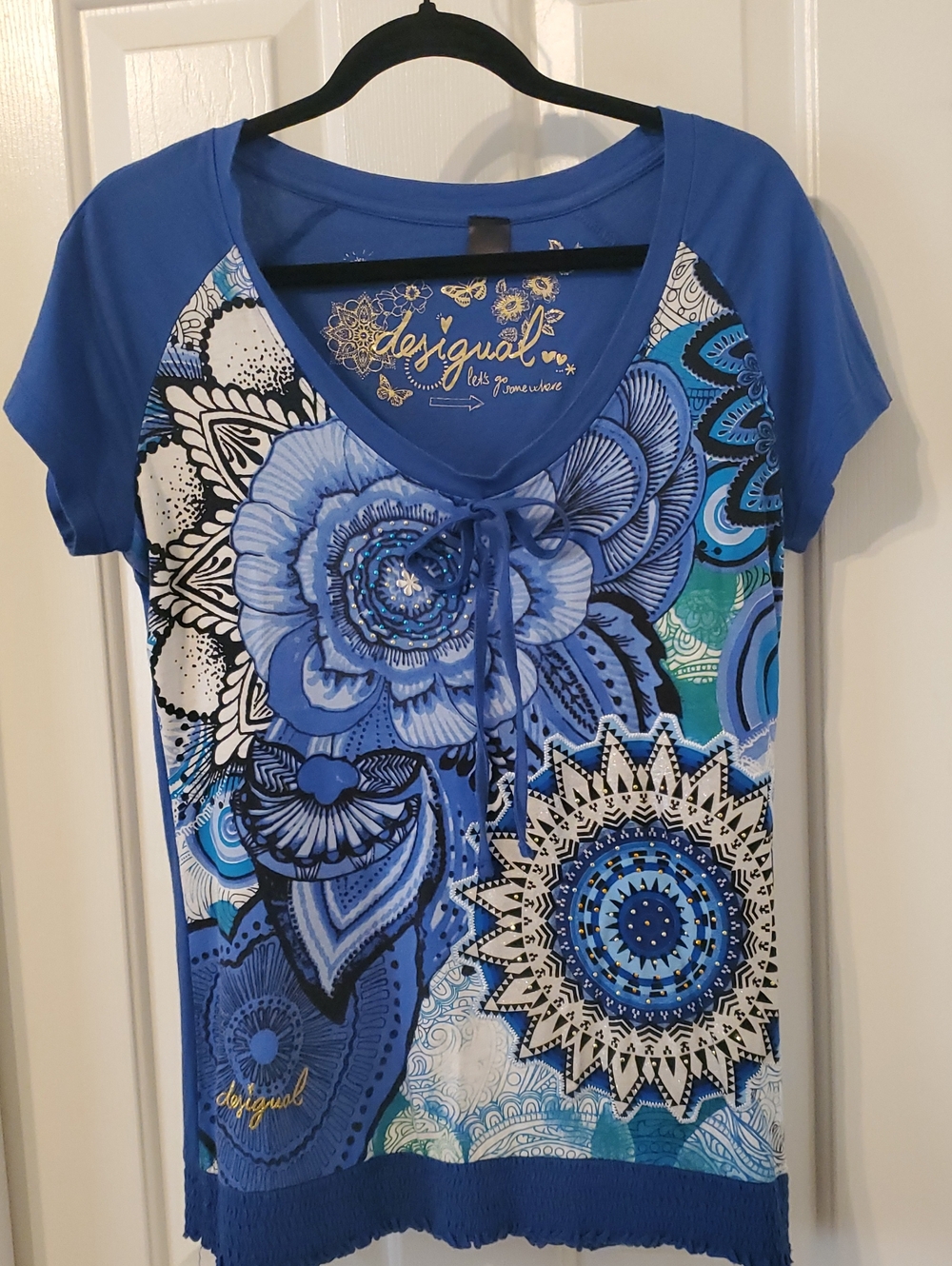Desigual Blue Floral & Mandala Print Short Sleeve Tee
